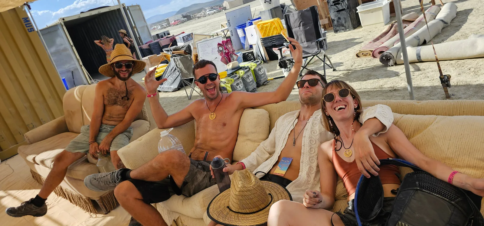 The Muse crew piled together at sunset